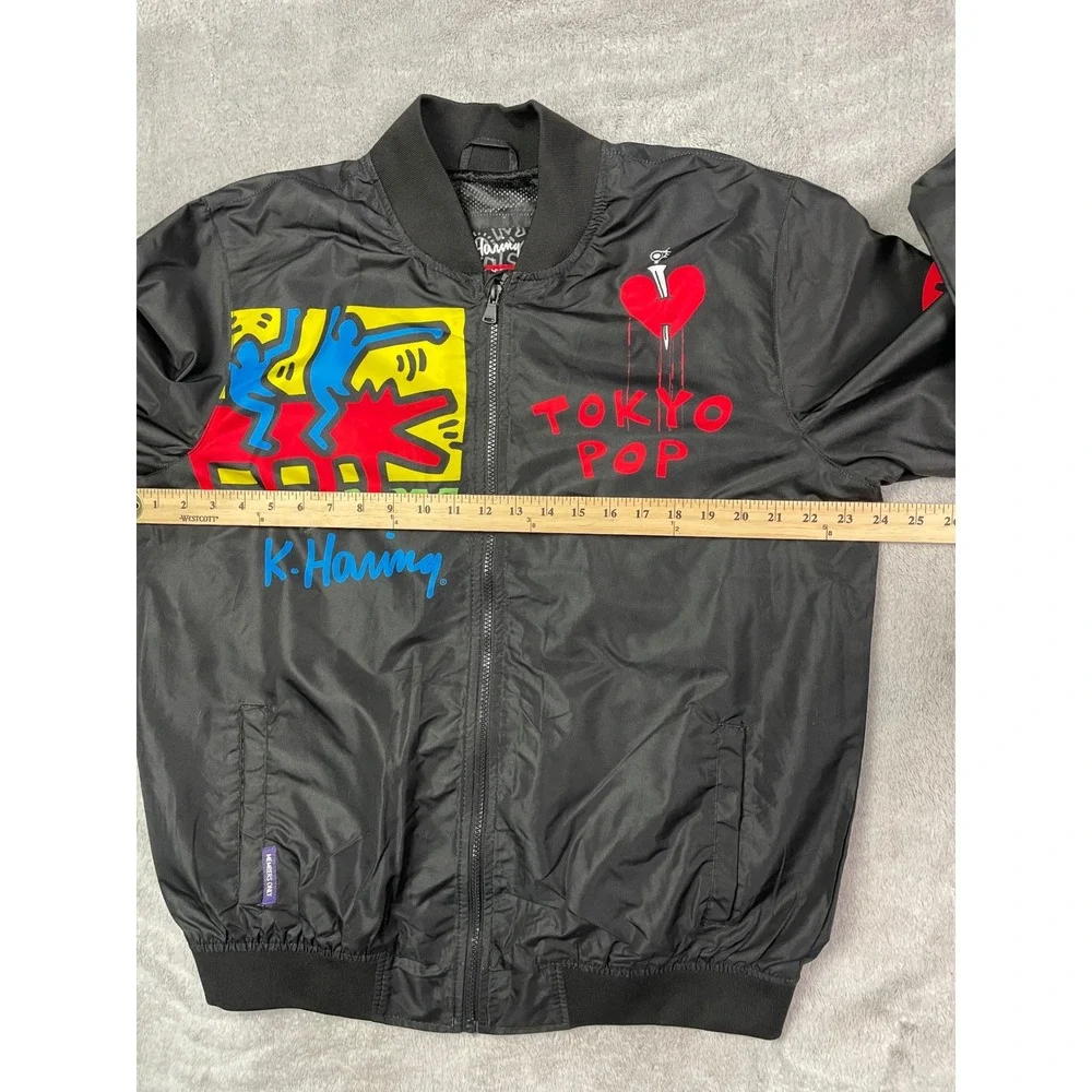 Members Only Keith Haring Jacket Mens Medium Black Bomber Windbreaker Tokyo Pop - Picture 6 of 12